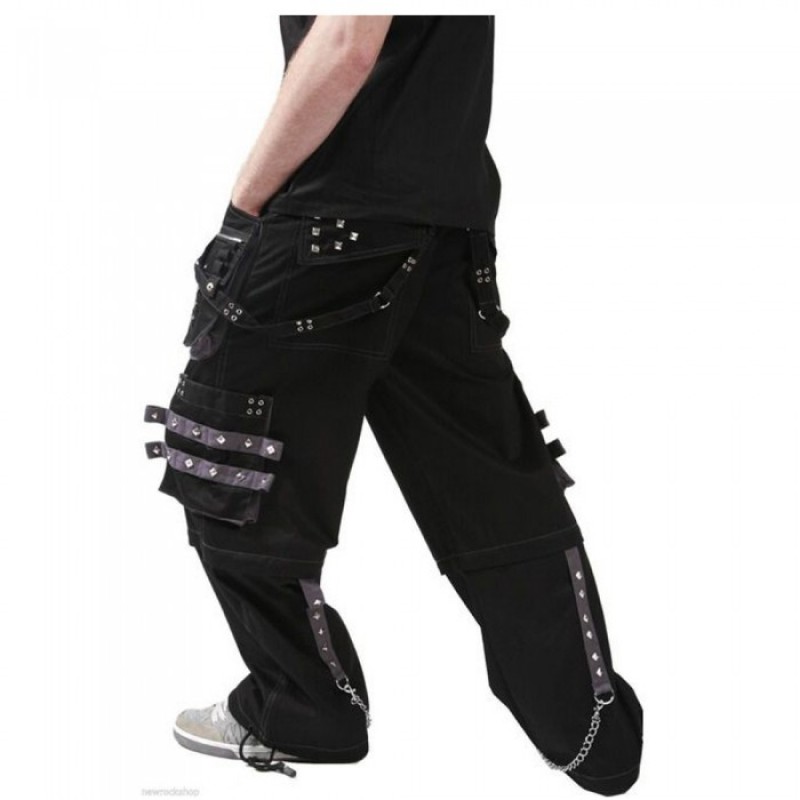 Men Black Grey Trousers Gothic Studs Metal Cotton Men Gothic Clothing